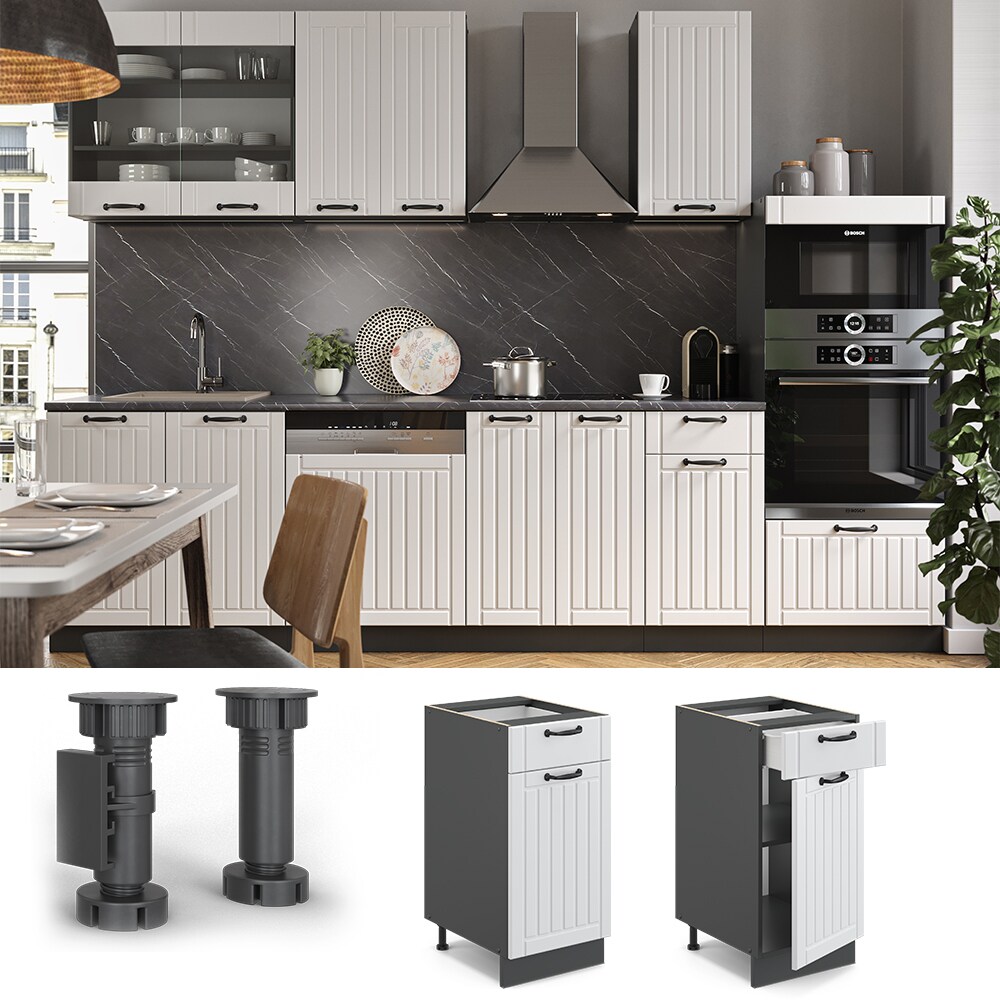 Vicco Schubunterschrank 40 cm FAME Line K&uuml;chenschrank K&uuml;chenzeile Landhaus Wei&szlig; Anthrazit 