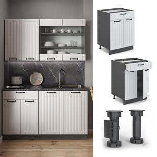Vicco Schubunterschrank 60 cm FAME Line Küchenschrank Küchenzeile Landhaus Weiß Anthrazit 