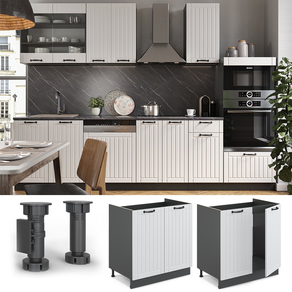 Vicco Sp&uuml;lenunterschrank 80 cm FAME Line K&uuml;chenschrank K&uuml;chenzeile Landhaus Wei&szlig; Anthrazit 