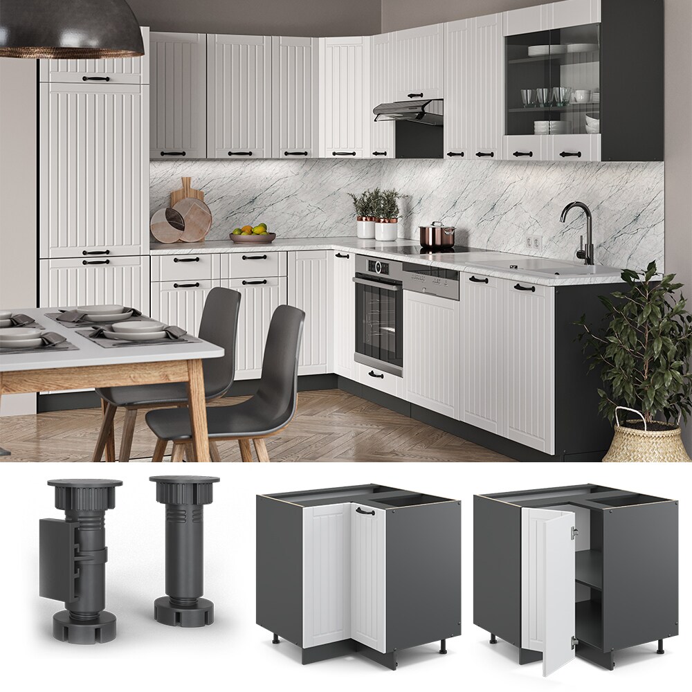 Vicco Eckunterschrank 87 cm FAME Line K&uuml;chenschrank K&uuml;chenzeile Landhaus Wei&szlig; Anthrazit 