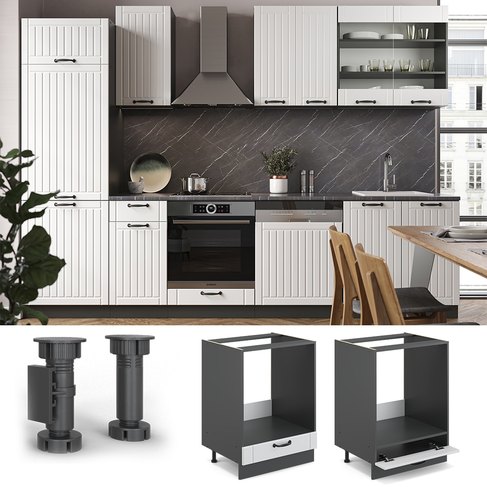 Vicco Herdumbauschrank 60 cm FAME Line K&uuml;chenschrank K&uuml;chenzeile Landhaus Wei&szlig; Anthrazit 