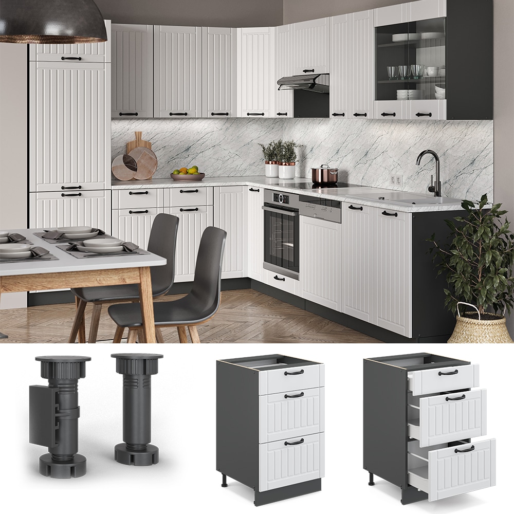 Vicco Schubunterschrank 50 cm FAME Line K&uuml;chenschrank K&uuml;chenzeile Landhaus Wei&szlig; Anthrazit 