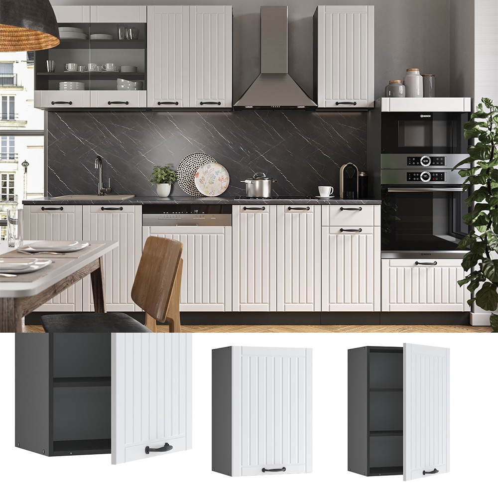 Vicco H&auml;ngeschrank 50 cm FAME Line K&uuml;chenschrank K&uuml;chenzeile Landhaus Wei&szlig; Anthrazit 