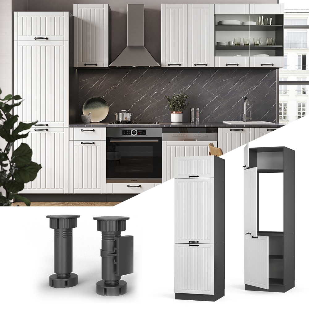 Vicco K&uuml;hlumbauschrank 60 cm FAME Line K&uuml;chenschrank K&uuml;chenzeile Landhaus Wei&szlig; Anthrazit 