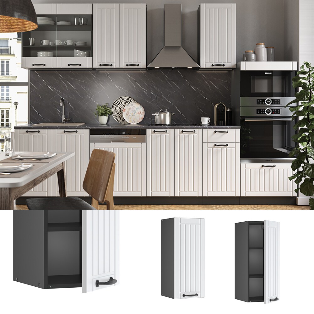 Vicco H&auml;ngeschrank 30 cm FAME Line K&uuml;chenschrank K&uuml;chenzeile Landhaus Wei&szlig; Anthrazit 