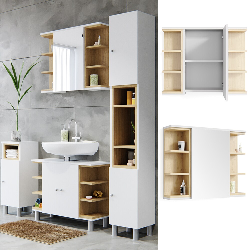 Vicco Spiegelschrank Aquis Spiegel Badspiegel Wandspiegel Bad Eiche Weiß Image