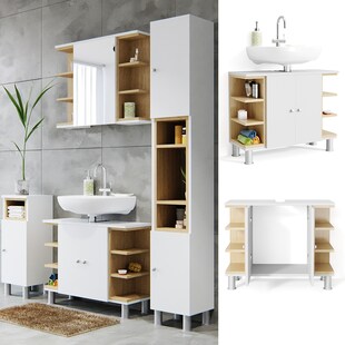 Vicco Waschbeckenunterschrank Aquis Waschtisch Unterschrank Eiche  Weiß 