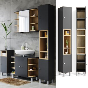 Vicco Badschrank Aquis Badezimmerschrank Hochschrank Bad Schrank Eiche Anthrazit 