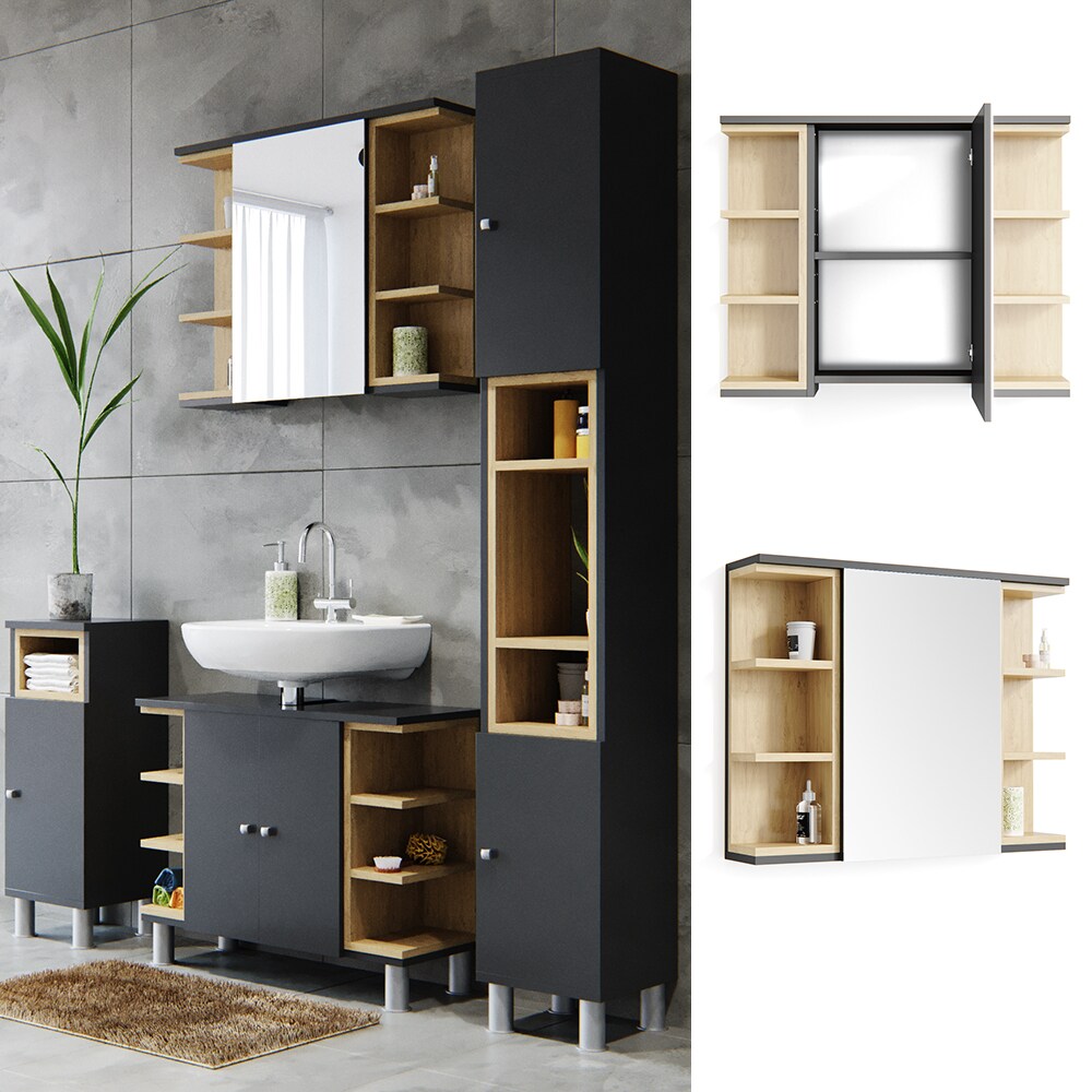 Vicco Spiegelschrank Aquis Spiegel Badspiegel Wandspiegel Bad Eiche Anthrazit 