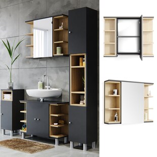 Vicco Spiegelschrank Aquis Spiegel Badspiegel Wandspiegel Bad Eiche Anthrazit 