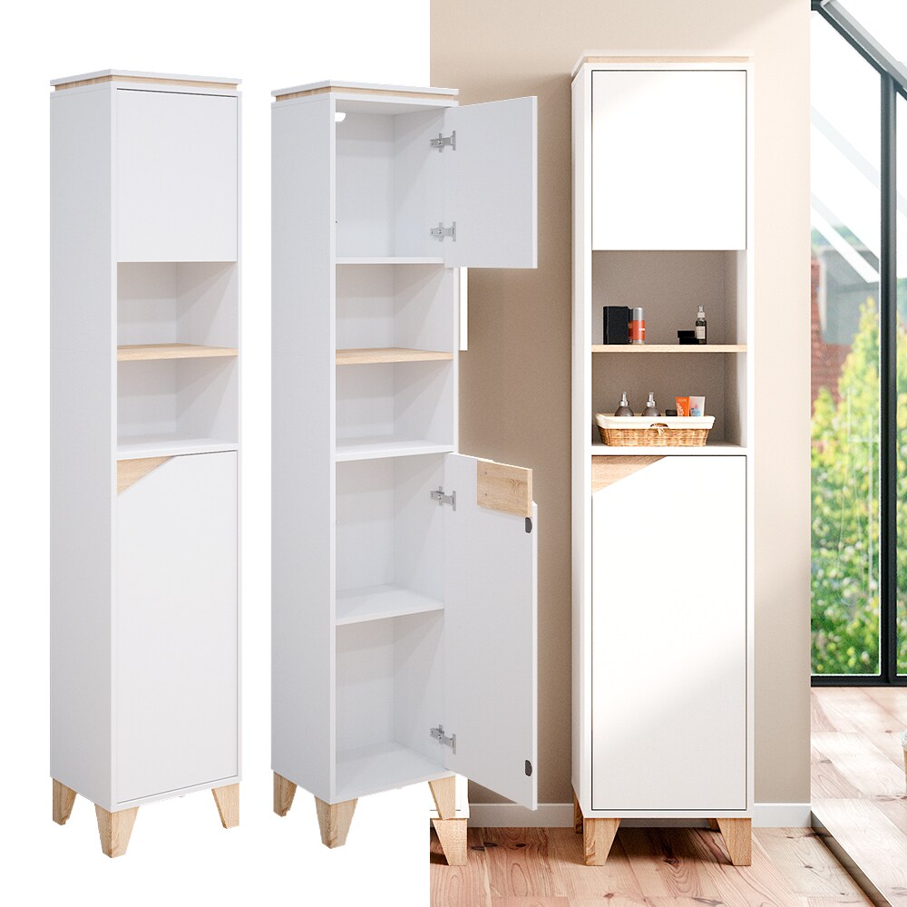 Vicco Badschrank Hochschrank Badregal Luisa wei&szlig; Badezimmerschrank 5 Ablagen 