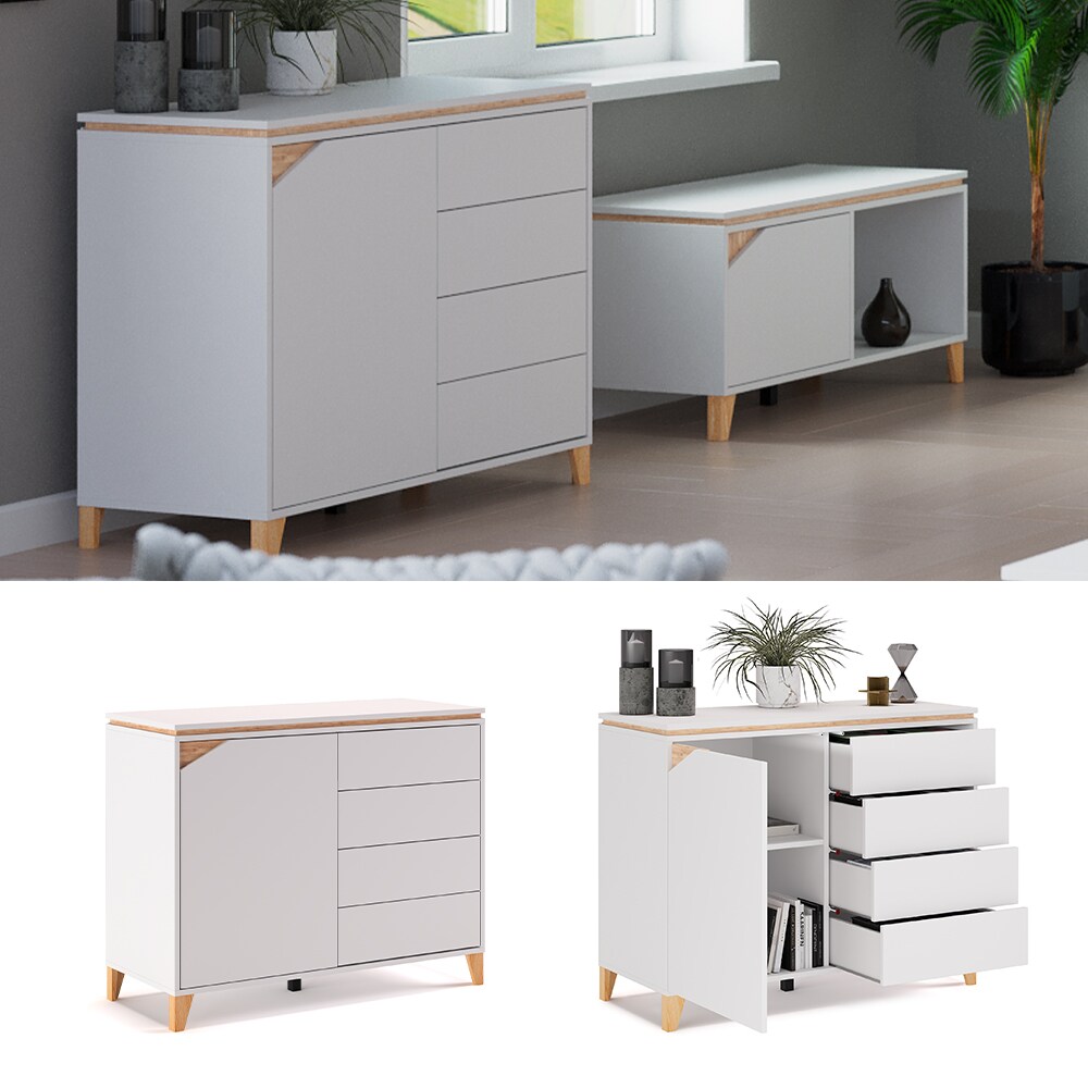 Vicco Kommode Anrichte Highboard Luisa wei&szlig; 4 Schubladen Sideboard Regal Holz 