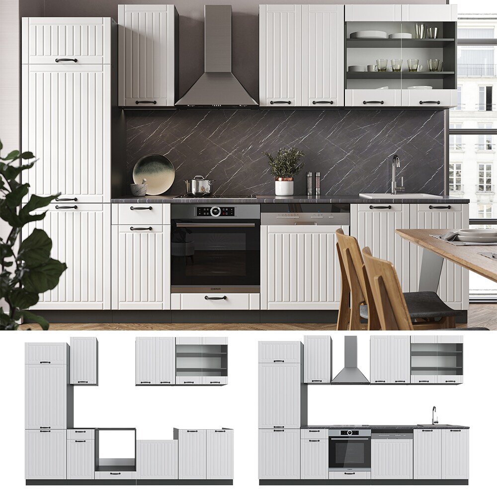 Vicco K&uuml;che Fame-Line 300 cm K&uuml;chenzeile Landhaus K&uuml;chenblock Einbau Anthrazit 