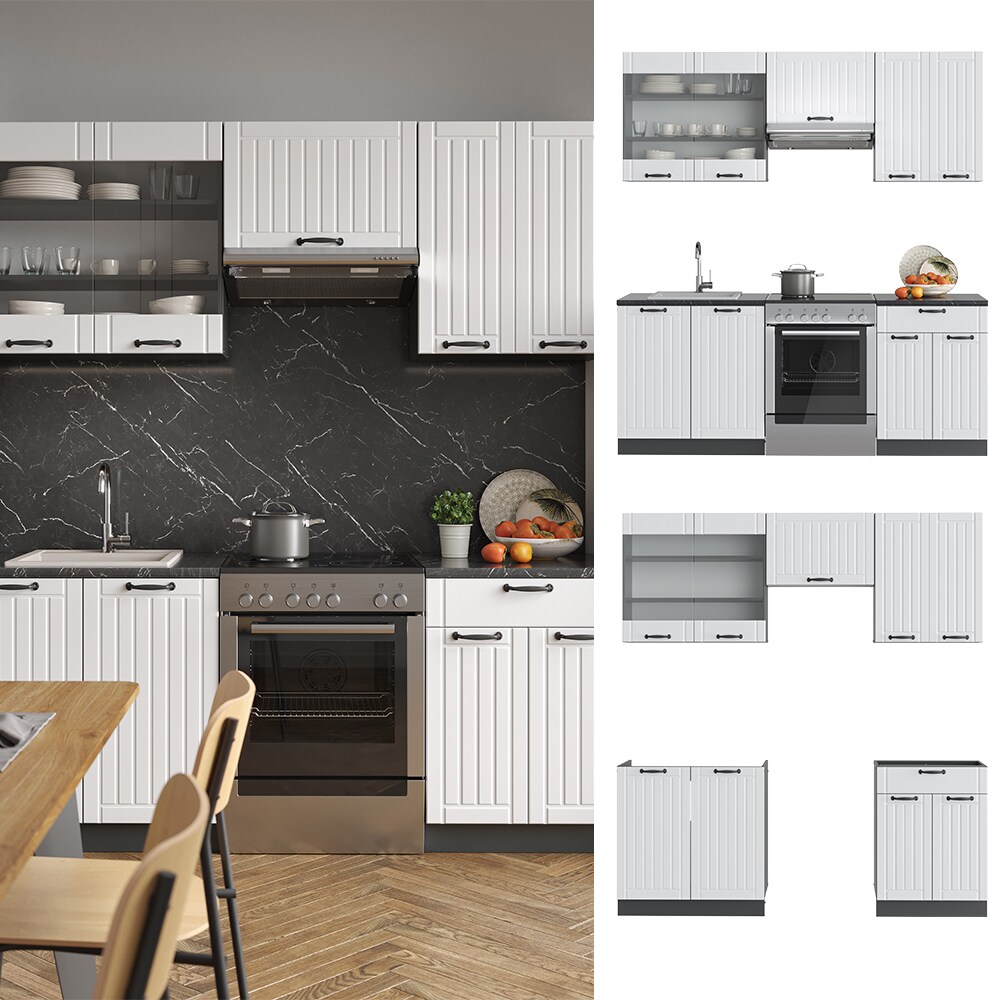 Vicco K&uuml;che Fame-Line 200 cm K&uuml;chenzeile Landhaus K&uuml;chenblock Einbau Anthrazit 