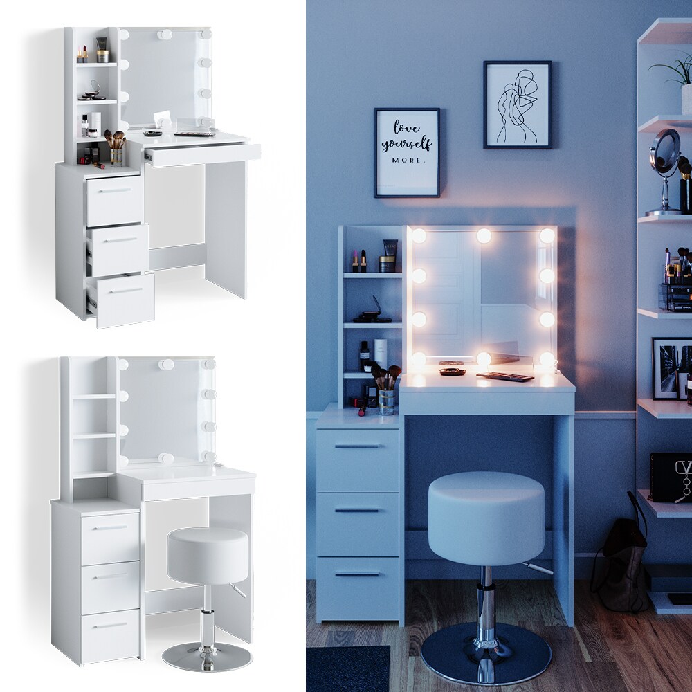Vicco Schminktisch Frisiertisch Schminkkommode Meryl + LED-Beleuchtung + Hocker 