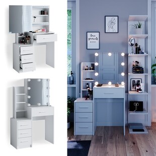 Vicco Schminktisch Frisiertisch Schminkkommode Conrada + LED-Beleuchtung Kommode 