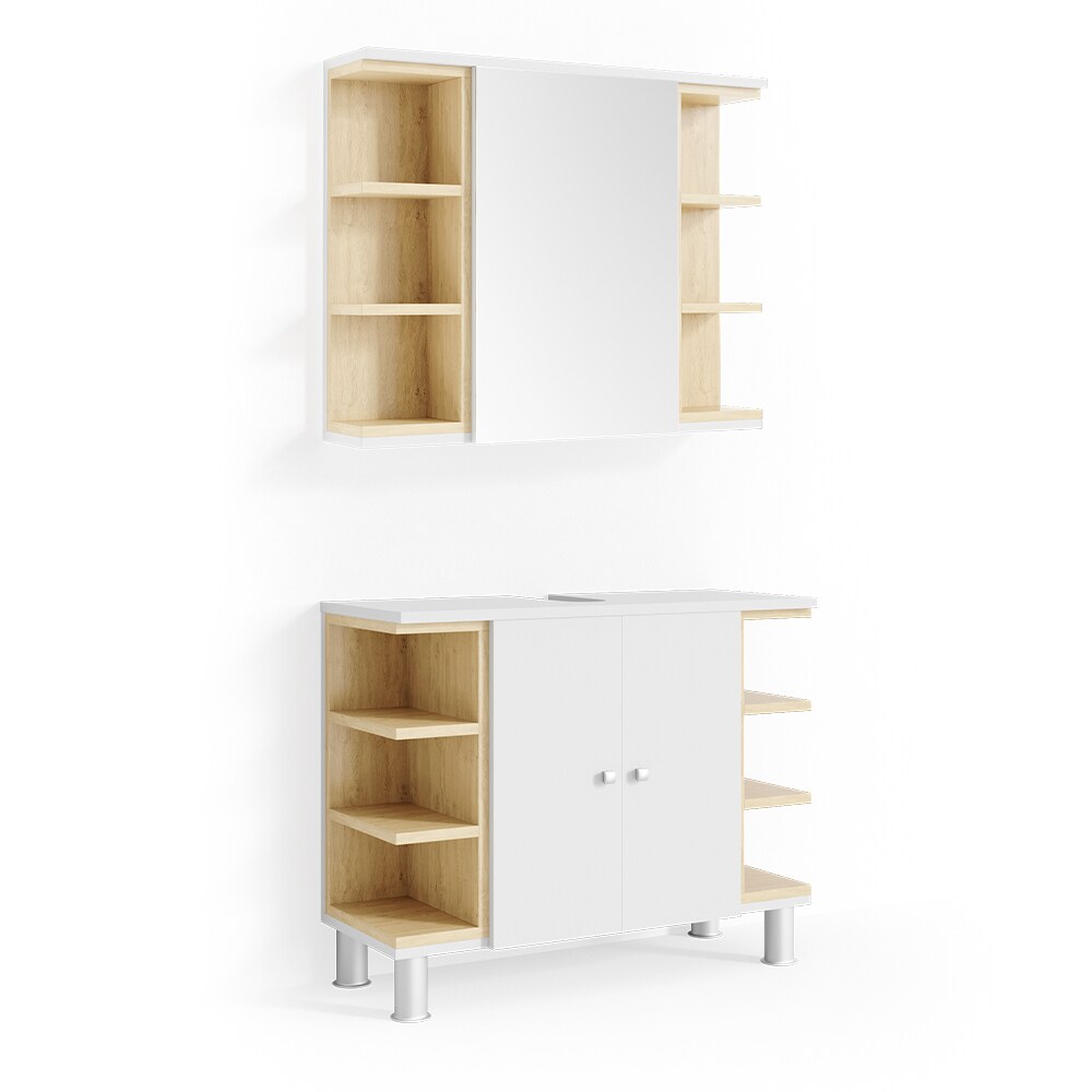 Vicco Badmöbel Set AQUIS Weiß Eiche Spiegel Waschtisch Unterschrank Badezimmer