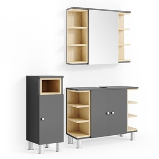 Vicco Badmöbel Set AQUIS Anthrazit Spiegel Waschtisch Unterschrank Midischrank 