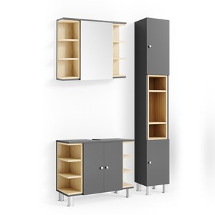 Vicco Badmöbel Set AQUIS Anthrazit Spiegel Waschtisch Unterschrank Hochschrank 