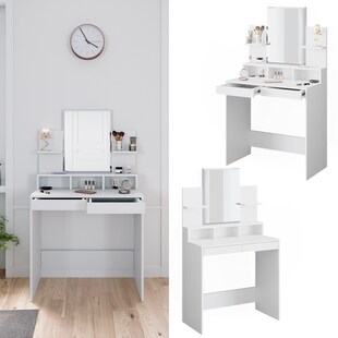 Vicco Schminktisch Frisiertisch Schminkkommode Ania weiß 2 Schubladen Spiegel 