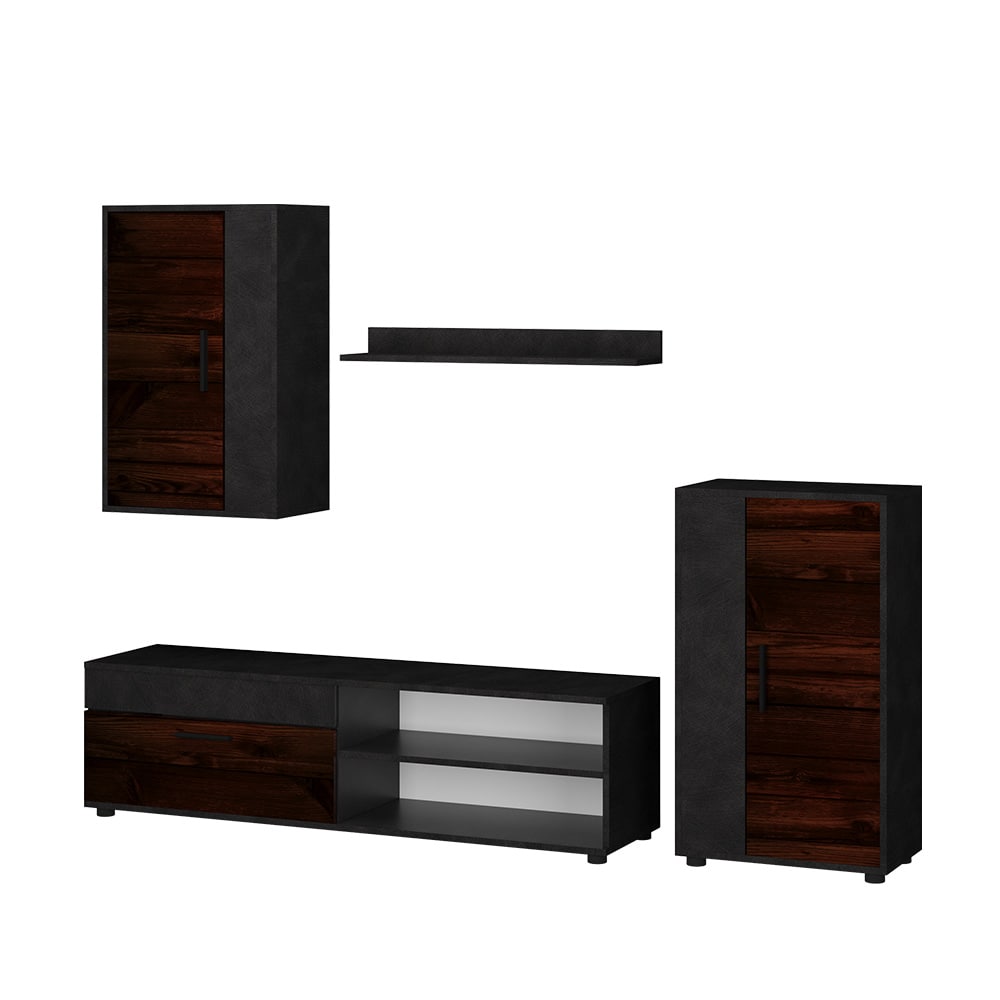 Wohnwand BERNO Dunkel Old Style Schrankwand Lowboard TV H&auml;ngeschrank VICCO 