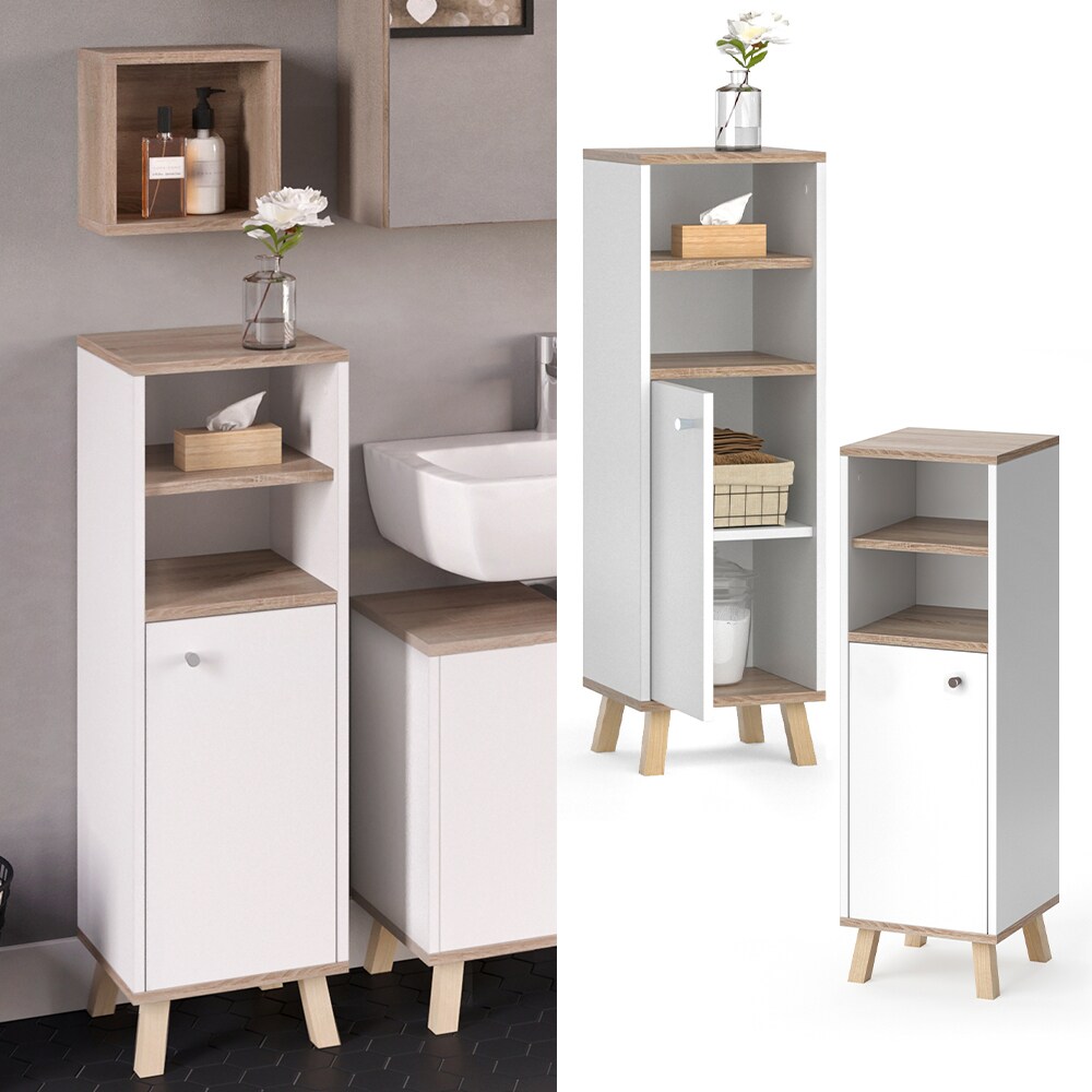 Vicco Midischrank Badschrank Badregal Senyo Sonoma/Wei&szlig; 2 F&auml;cher Badm&ouml;bel 