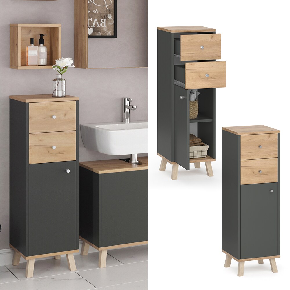 Vicco Midischrank Badschrank Badregal Senyo Goldkraft/ANT 2 Schubladen Badm&ouml;bel 