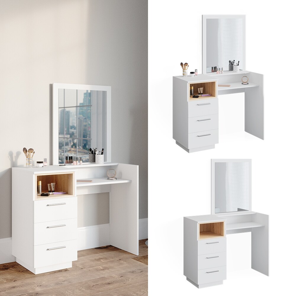 Vicco Schminktisch Frisiertisch Frisierkommode Beatrice wei&szlig; mit Spiegel Ablagen 