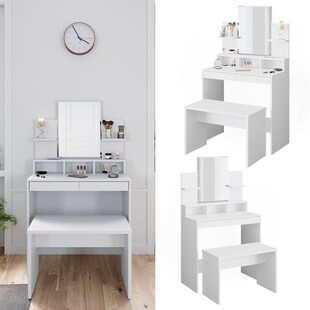 Vicco Schminktisch Frisiertisch Schminkkommode Ania weiß mit Sitzbank Spiegel 