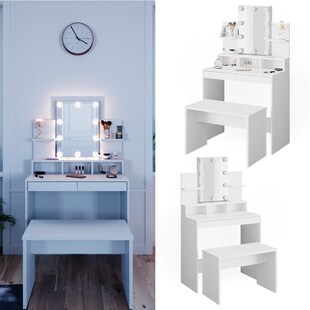 Vicco Schminktisch Frisiertisch Schminkkommode Ania mit LED Beleuchtung Sitzbank 
