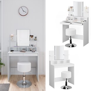 Vicco Schminktisch Frisiertisch Schminkkommode Ania weiß mit Hocker + Spiegel 