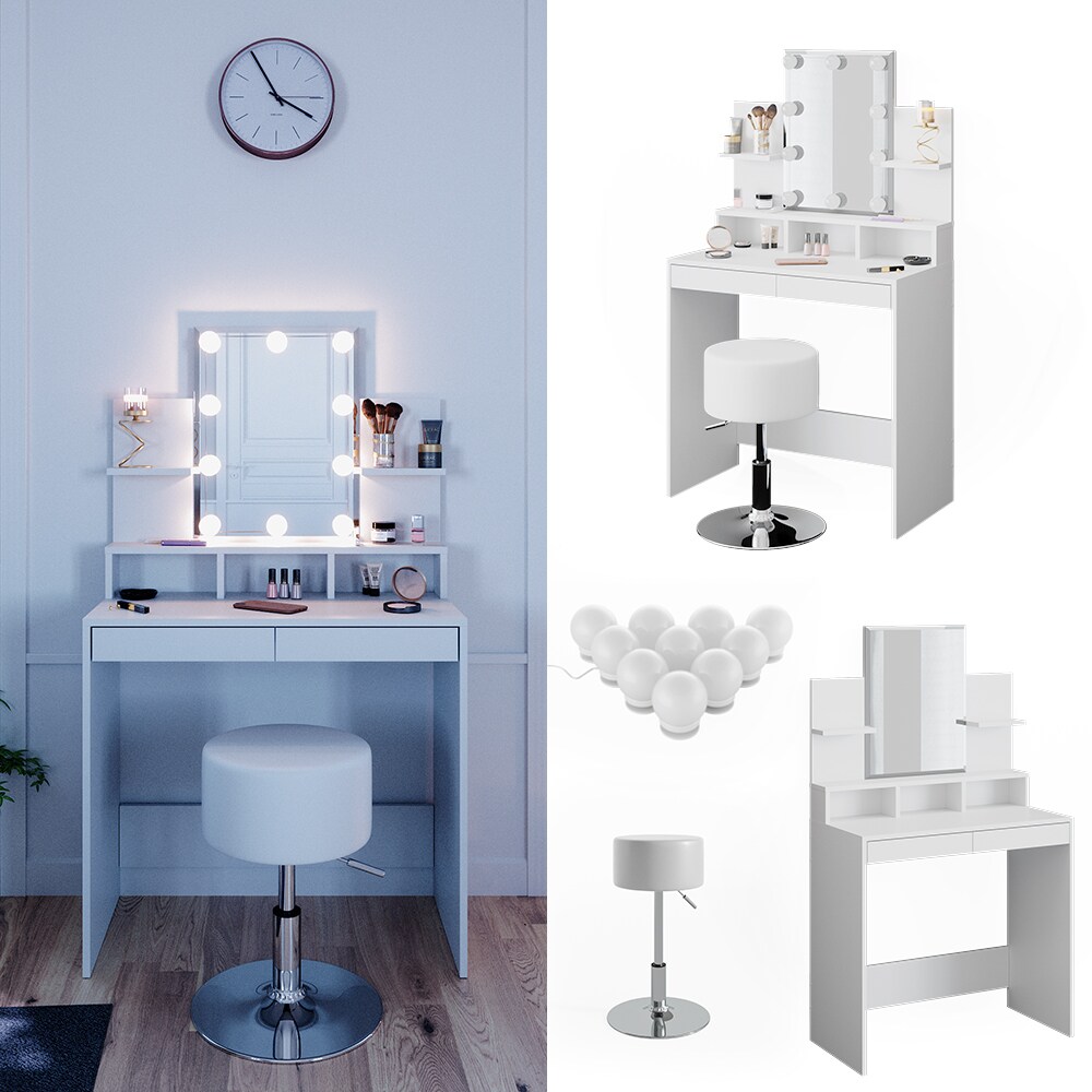 Vicco Schminktisch Frisiertisch Schminkkommode Ania wei&szlig; LED Beleuchtung Hocker 