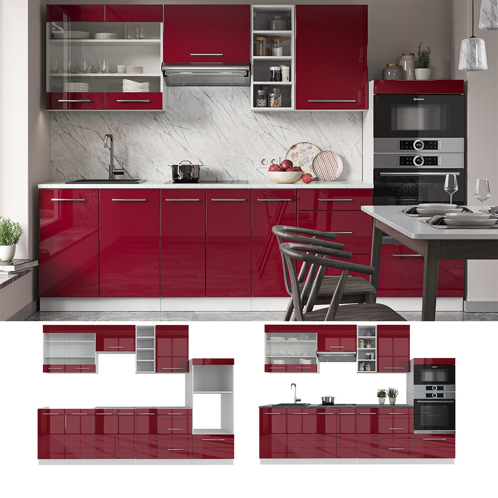 Vicco K&uuml;chenzeile K&uuml;chenblock Einbauk&uuml;che 280cm Fame-Line Bordeaux Hochglanz 