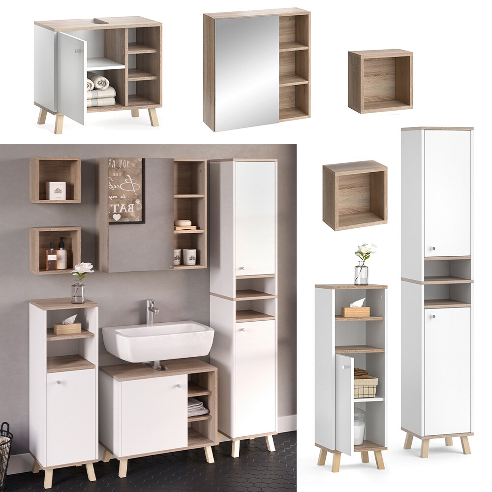 Vicco Badm&ouml;belset Midischrank Hochschrank Unterschrank Spiegelschrank Senyo S/W 