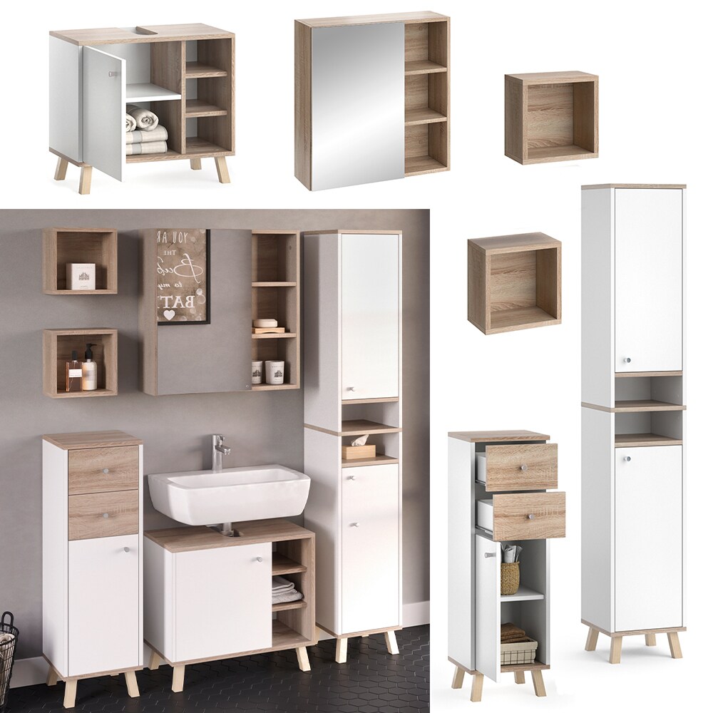 Vicco Badm&ouml;belset Midischrank Hochschrank Unterschrank Spiegelschrank Senyo S/W 