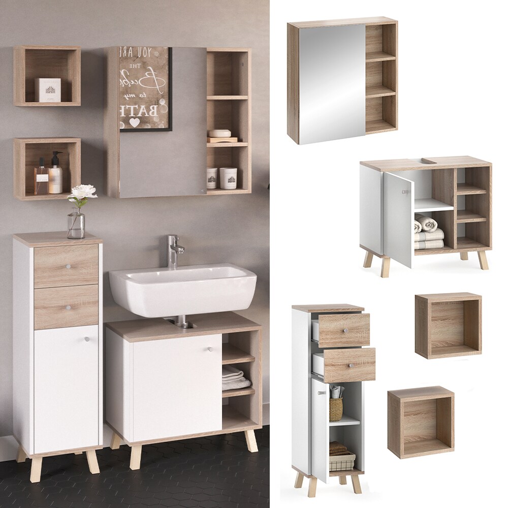 Vicco Badm&ouml;belset Midischrank Waschtischunterschrank Spiegelschrank Senyo S/W 