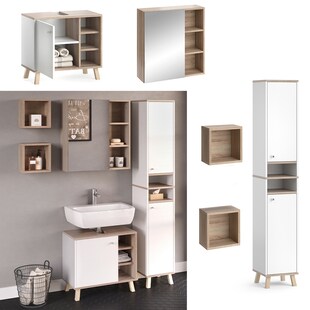 Vicco Badmöbelset Hochschrank Waschtischunterschrank Spiegelschrank Senyo S/W 