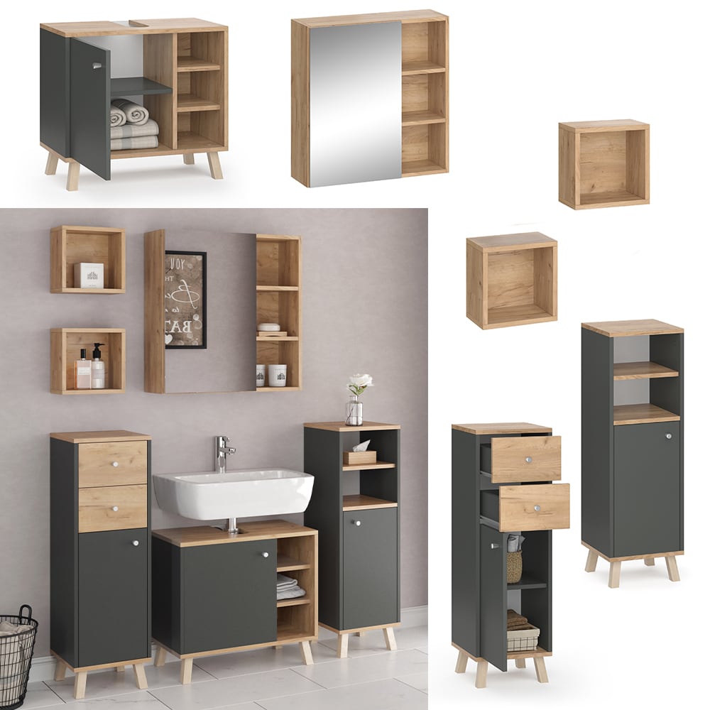 Vicco Badm&ouml;belset Midischrank Waschtischunterschrank Spiegelschrank Senyo GK/ANT 