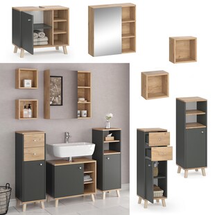 Vicco Badmöbelset Midischrank Waschtischunterschrank Spiegelschrank Senyo GK/ANT 
