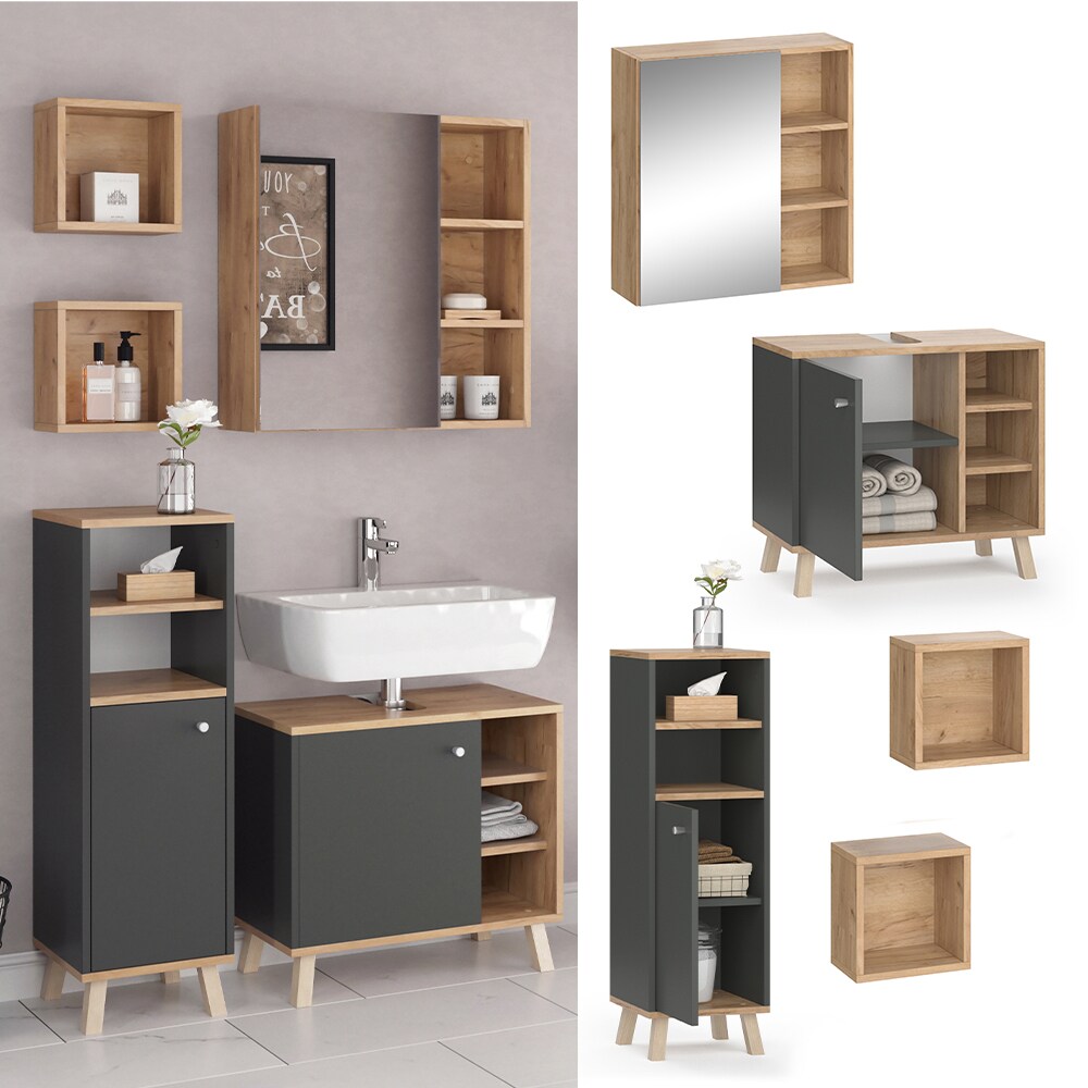 Vicco Badm&ouml;belset Midischrank Waschtischunterschrank Spiegelschrank Senyo GK/ANT 