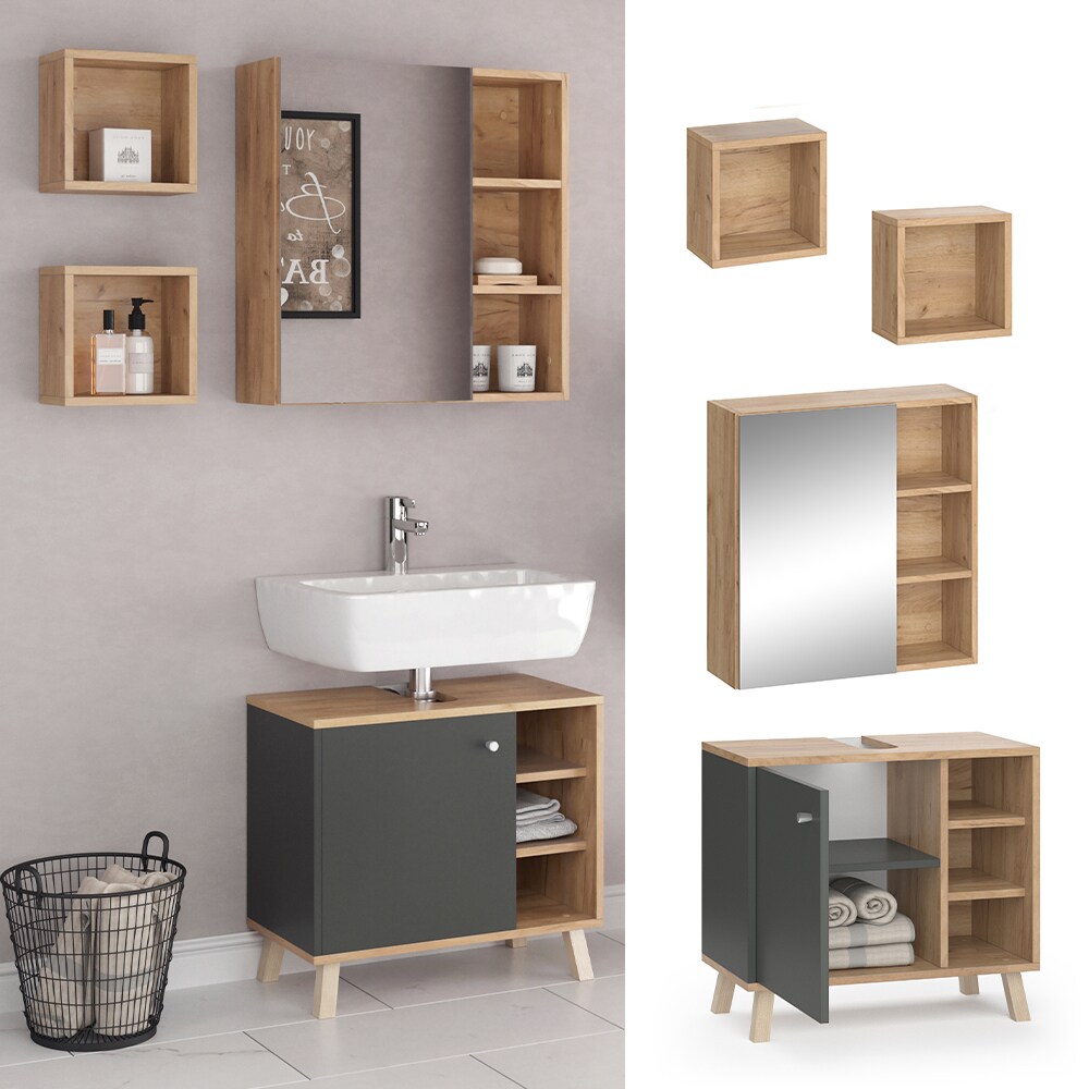 Vicco Badm&ouml;belset Spiegelschrank Waschtischunterschrank Wandregal Senyo GK/ANT 