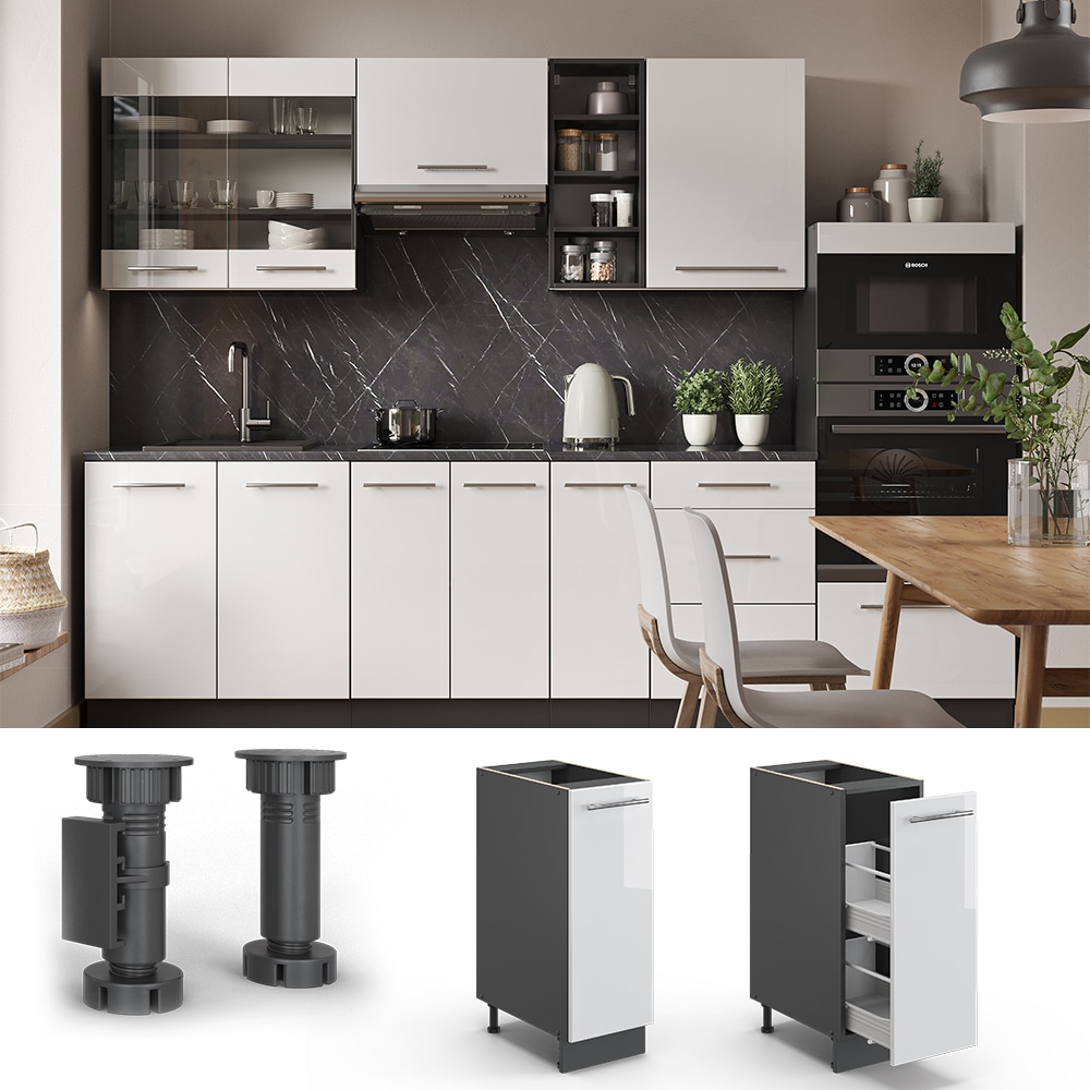 Vicco Apothekerunterschrank 30 cm Wei&szlig; Hochglanz K&uuml;chenschrank Apothekerschrank K&uuml;chenzeile Fame-Line 