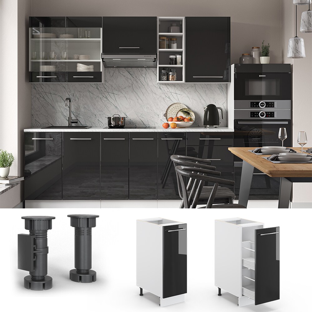 Vicco Apothekerunterschrank 30 cm Anthrazit Hochglanz K&uuml;chenschrank Apothekerschrank K&uuml;chenzeile Fame-Line 