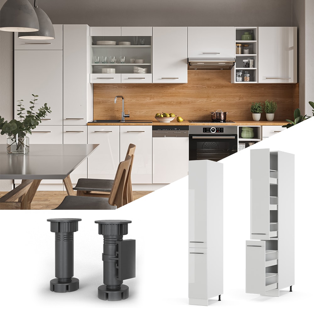 Vicco Apothekerhochschrank 30 cm Wei&szlig; Hochglanz K&uuml;chenschrank Hochschrank K&uuml;chenzeile Fame-Line 