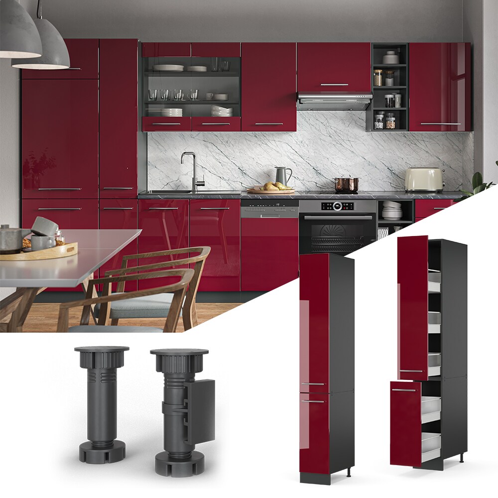 Vicco Apothekerhochschrank 30 cm Bordeaux Hochglanz K&uuml;chenschrank Hochschrank K&uuml;chenzeile Fame-Line 