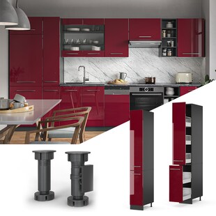 Vicco Apothekerhochschrank 30 cm Bordeaux Hochglanz Küchenschrank Hochschrank Küchenzeile Fame-Line 