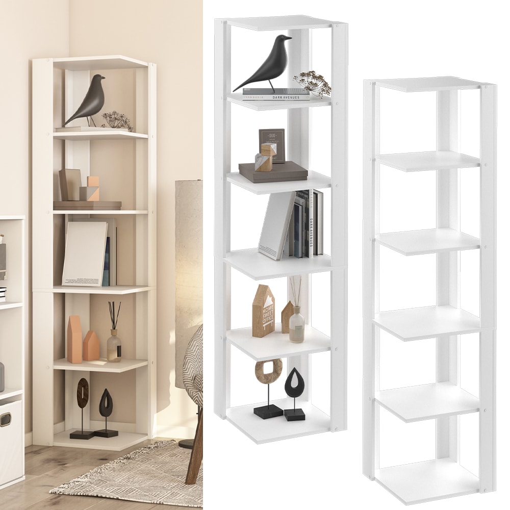 Vicco Eck-B&uuml;cherregal Eckregal Standregal Amina wei&szlig; Raumteiler Medienregal 