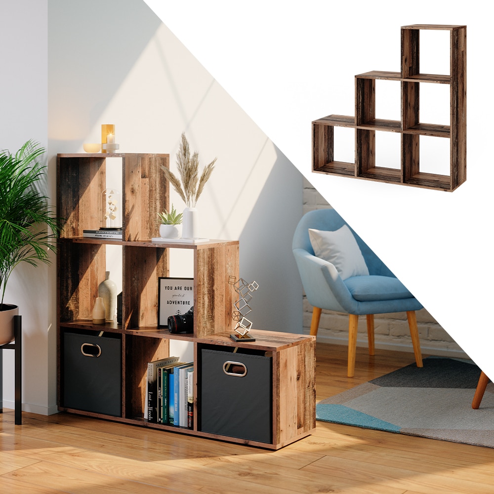 Vicco Treppenregal Raumteiler Stufenregal 6 F&auml;cher Old Style - B&uuml;cherregal 