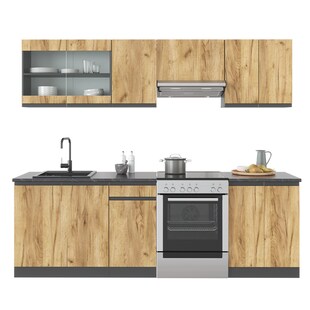 Vicco Küchenzeile Einbauküche J-Shape Raul 240 cm Küchen Anthrazit/GKO 