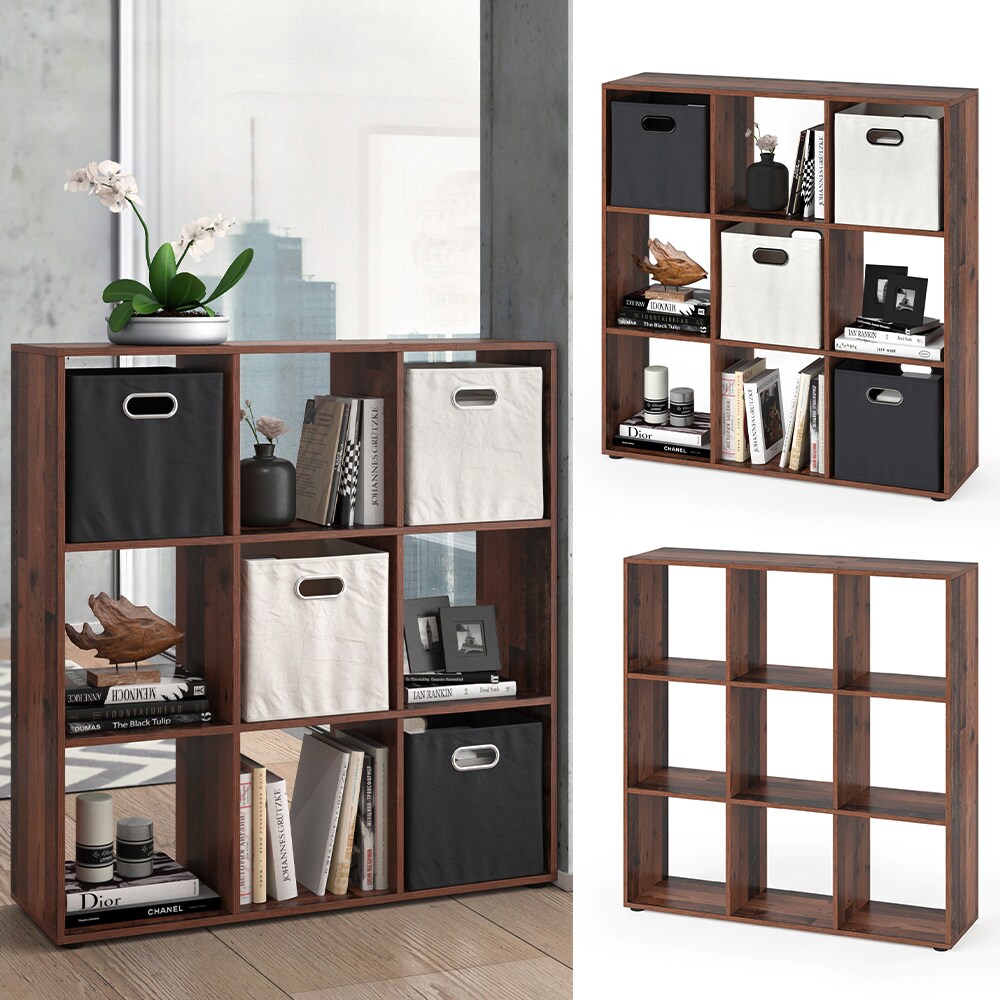 Vicco - Meuble de rangement cube Nove, Bois antique, 104 x 108 cm
